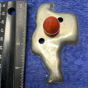 Vintage Aluminum Santa Claus Cookie Cutter 3 1/2” Wooden Red Handle - Christmas
